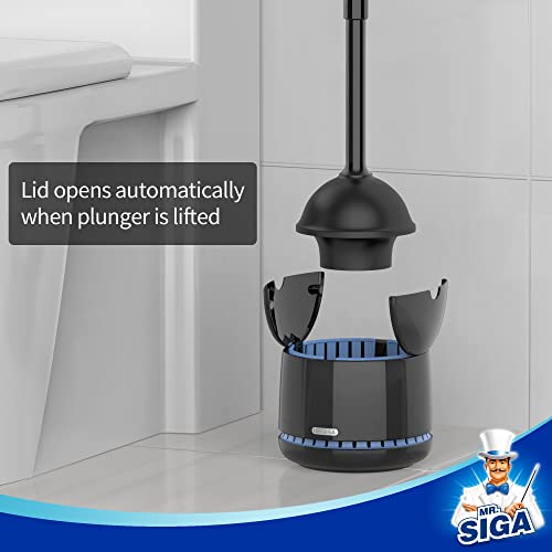 MR.SIGA Toilet Plunger with Holder, Heavy Duty Toilet Plunger and Holder Combo for Bathroom Cleaning, Black - color: Black
