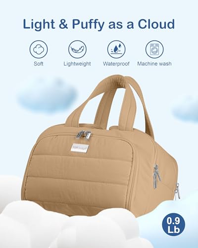 TOPDesign Travel Toiletry Bag for Women, Puffer Large Toiletry Bag, Lightweight Cosmetic Makeup Organizer with Handle for Traveling, Accessories, Essentials, Toiletries (Khaki) - color: Khaki