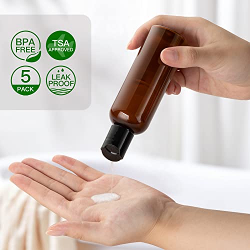 Travel Bottles for Toiletries 3.4 oz - Travel Size Containers for Shampoo Plastic - Small Empty Lotion Squeeze Bottle for Liquid TSA Approved - Leak Proof Mini Conditioner Refillable Amber 100ml - color: Amber