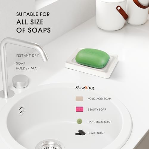 2 Pack Diatomite Soap Trays, Fast Drying Stone Soap Dishes, Natural Diatomaceous Earth Soap Holders, Quick-Dry Rectangular Soap Savers for Bath & Kitchen, White - color: White/Square, size: 2-Pack