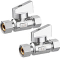 2 Pack Chrome Brass 3/8" Comp FIP x 3/8 Inch Compression MIP Quarter Turn Water Straight Angle Stop (Add on) Valve - size: 2PCS 3/8" x 3/8"