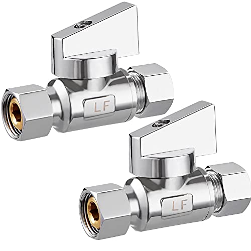 2 Pack Chrome Brass 3/8" Comp FIP x 3/8 Inch Compression MIP Quarter Turn Water Straight Angle Stop (Add on) Valve - size: 2PCS 3/8" x 3/8"