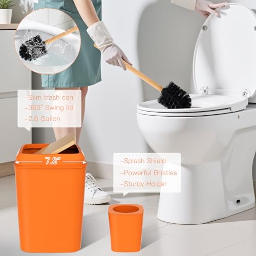 Orange Bathroom Accessories Set 9 Piece Bathroom Accessory Set with Trash Can,Toothbrush Holder,Toothbrush Cup,Lotion Soap Dispenser,Vanity Tray,Soap Dish,Toilet Brush,Qtip Holder - size: Bath Set, style: Orange