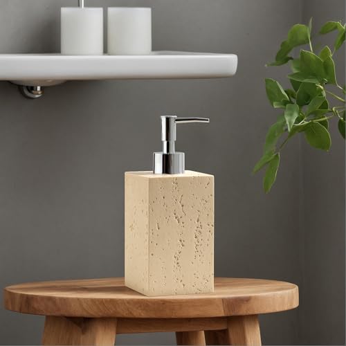 Soap Dispenser14OZ, Travertine Stone Look, 2PCS, Yellow | Luxurious, Modern, Refillable, For Hand Soap, Dish Soap, Lotion, with Rustproof Pump for Bathroom Countertop Kitchen Sink - color: Yellow