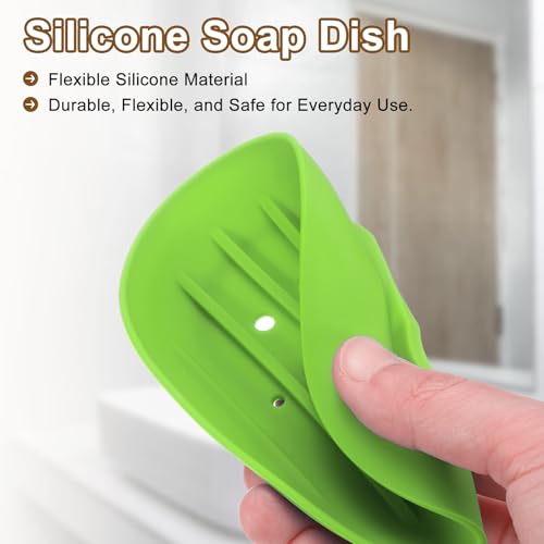 uxcell 3Pcs Small Soap Dish, Silicone Bathroom Soap Holder Oval Shape Bar Soap Dish Self-Draining Soap Tray with Holes for Shower, Bathroom, Kitchen, Counter Top (Green) - color: Green