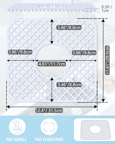 2 Pack Silicone Sink Protector for Kitchen Sink, Trellis Pattern 12 x 11" Sink Grid Mat Silicone Protectors, Center Drain, White - color: White