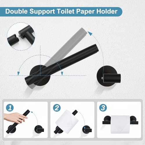 TQKAG 8-Pieces Bathroom Hardware Set Matte Black SUS304 Stainless Steel Bath Towel Bar Set 23.6 Inch Round Bathroom Accessories Kit Wall Mounted - color: Matte Black, size: 8-Pieces Set