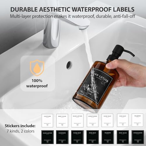 Amber Glass Soap Dispenser, Bathroom Hand Soap Dispensers with Stainless Pump, 17 Oz Kitchen Hand and Dish Soap Dispenser Set, Modern Liquid Soap Lotion Dispenser (Amber Bottle/Black Pump) - color: Amber Bottle + Black Pump