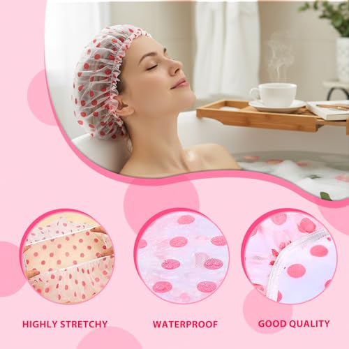Waterproof Shower Cap-Reusable Bath Hair Hat,Thick Elastic Hair Cover Coloful Dotted for Home Travel Spa,3/6 Pcs - color: Pink yellow blue, size: 3 pack