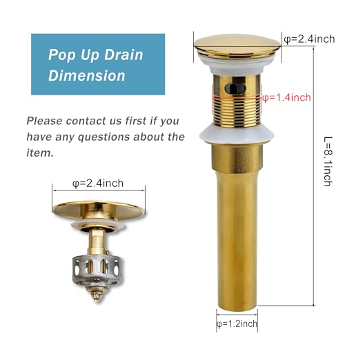 Rockgoya Bathroom Sink Drain, 2 Pack Gold Drain Stopper Bathroom Sink with Overflow, Pop Up Drain Assembly with Detachable Strainer Basket, Built-in Anti-Clogging Strainer,Stainless Steel - color: Gold-2 Pack, style: With Overflow