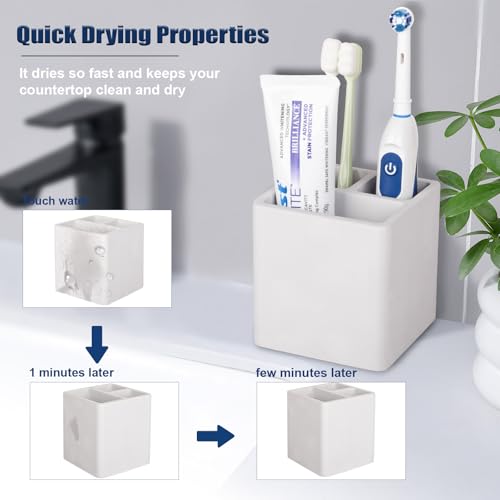 Diatomite Toothbrush Holders Tooth Brush Organizer - Grayish White | Water-Absorbent Material, 3 Slots for Electric Toothbrush and Toothpaste, for Bathroom Countertop, Shower, Vanity - color: Light Gray
