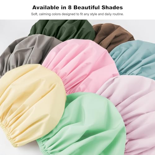 2 Pack Shower Caps for Women, Reusable Waterproof Shower Cap with Elastic Band, Thickened Waterproof Fabric Shower Bonnet for Braids, Long Hair - color: Olive Green/Light Gray