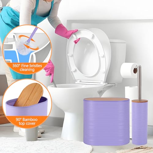 Bathroom Accessory Set,10 PCS Purple Bathroom Set with Trash Can,Toothbrush Holder,Soap Dispenser,Toothbrush Cup,Vanity Tray,Soap Dish,Toilet Brush,Qtip Holders - color: Purple