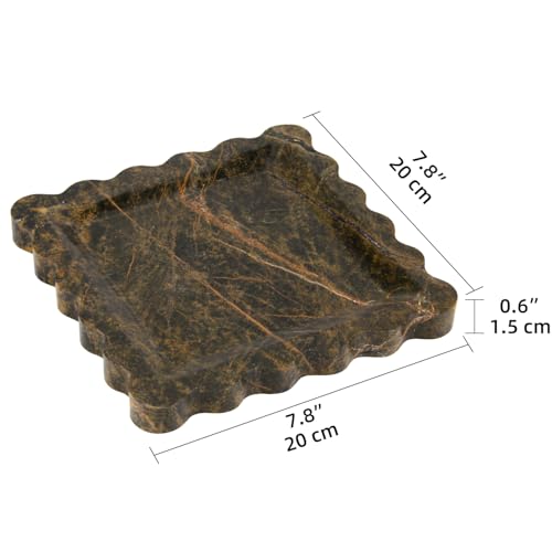Square Marble Bathroom Vanity Tray,Luxury Natural Stone Decorative Tray,Soap Dispenser Dresser Top Perfume Home Kitchen Toilet Sink Tray, Key Trinket Ring (Rainforest Green, 8" x 8" x 0.8") - color: Rainforest Green, size: 8" x 8" x 0.8"