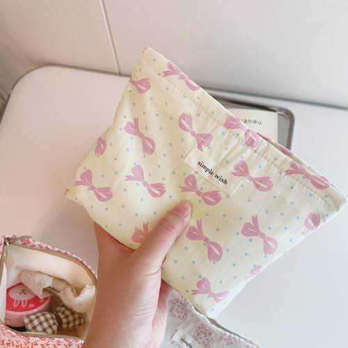 Wudygirl Bow Makeup Bag Polka Dot Cosmetic Bag Small Travel Makeup Pouch for Women Zipper Cosmetic Pouch Aesthetic Handbag 8.3" x 5.9"(Blue Dot Bow) - color: Blue Dot Bow