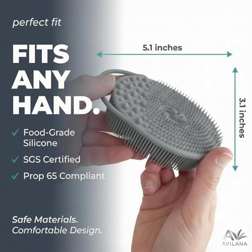 Avilana Premium Exfoliating Body Scrubber - Trusted Since 2017 - SGS Certified Silicone Bath Brush, Firm Bristles Smooth Rough Bumpy Skin Texture, Dual Sided Loofah Alternative Women Men Kids - color: Pink, size: Exfoliate