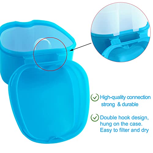 2 Pack Denture Case Dental Mouthguard Case, Denture Bath Box Cleaning with Brush, Strainer Basket and Lid Waterproof - Purple and Blue - color: Purple & Blue