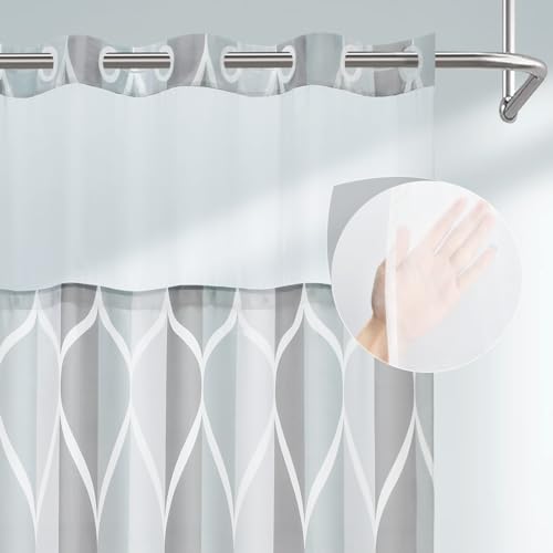 Yiatn No Hook Grey Stall Size Shower Curtain with Snap in Fabric Liner Set - Hotel Style with See Through Mesh Top Window, Modern Geometric Waterdrop Design,Waterproof and Washable, 54x80 INCH - color: A. Grey, size: 54"W x 80"L (Pack of 1)