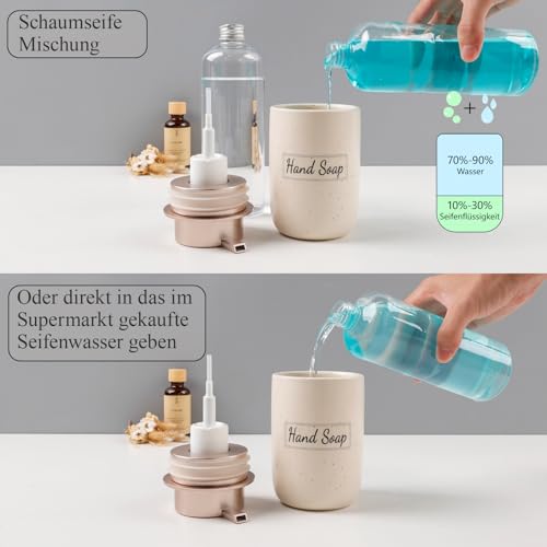 BosilunLife Foaming Soap Dispenser Set - Apricot Ceramic Foam Hand Soap Dispenser 12oz with Rust Proof Pump, Easy Pressing & Refillable,4Pcs Clear Stickers for Kitchen, Bathroom - 2 Pack - color: Apricot-foam Pump