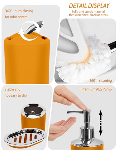 Lnond Orange Bathroom Set, 22-Piece Orange Abstract Bathroom Decor Set with with Shower Curtain and Rugs, Trash Can, Toilet Brush Holder Set & Soap Dispenser - style: Orange White Geometric