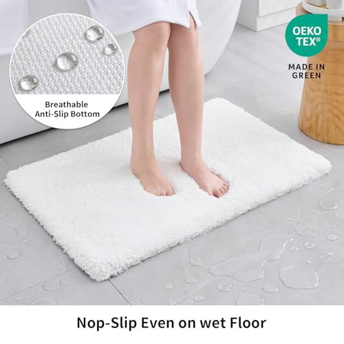 Disolla White Bathroom Rug 24x48 - Non-Slip Plush Thick Bath Mat, Highly Absorbent & Ultra Soft Fluffy Floor Mat, Machine Washable for Shower and Tub - color: White, size: 2' x 4' (24''x48'' Bathroom Rug)