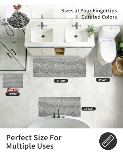 ILANGO Bathroom Rugs Light Grey 32x20,Extra Soft Absorbent Chenille Bath Rugs,Thick Non-Slip Shaggy Bath Mat,Machine Washable Quick Dry Bath Mats for Bathroom Floor, Tub, Shower Accessories - color: Light Grey, size: 20"×32" Bathroom Rug