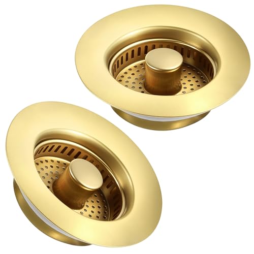 Kitchen Sink Drain Strainer 2 Pack, 304 Stainless Steel Pop Up Sink Stopper, Anti-Clogging Sink Drain Strainer for US Standard Kitchen Drain (Gold) - color: Gold, size: 2 Pack