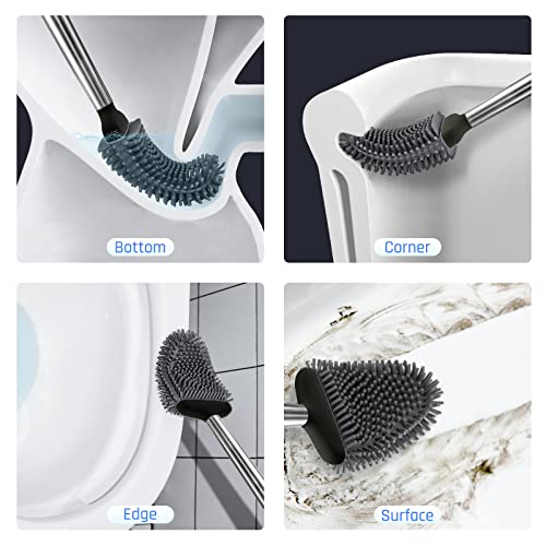 Sellemer Toilet Brush and Holder Set - Flexible Toilet Bowl Brush Head with Silicone Bristles, Compact Size for Storage and Organization, Ventilation Slots Base (1 Pack, Black) - color: Black-1pcs