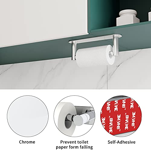 Adhesive Toilet Paper Holder Chrome Bathroom Double Post Pivoting Toilet Tissue Holder Polished Roll Holder Stick On No Drilling Stainless Steel and Zinc Alloy - color: Poilshed Chrome