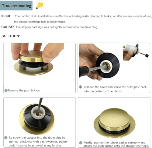 Tip-Toe Bathtub Drain Kit with Two-Hole Overflow Plate, Premium Quality Bath Tub Drain Replacement fits for All Bathtub, Universal Fine/Coarse Thread Bathtub Stopper (Brushed Gold) - color: Brushed Gold