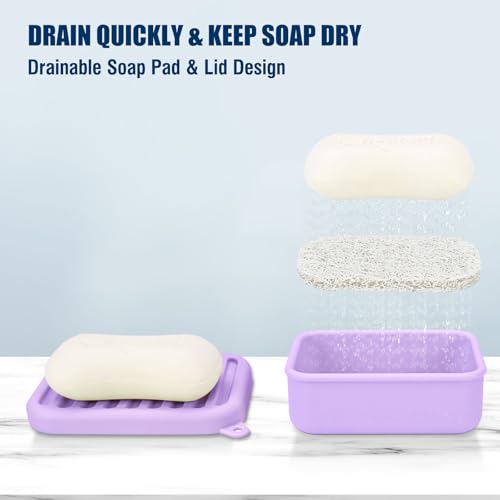 Superior Leak-Proof Silicone Travel Soap Case with Drainage Lid/Layer, Compact Bar Soap Container, Durable Soap Holder for Camping, Gym, and Travel Size Toiletries (Light-Purple) - color: Light-purple