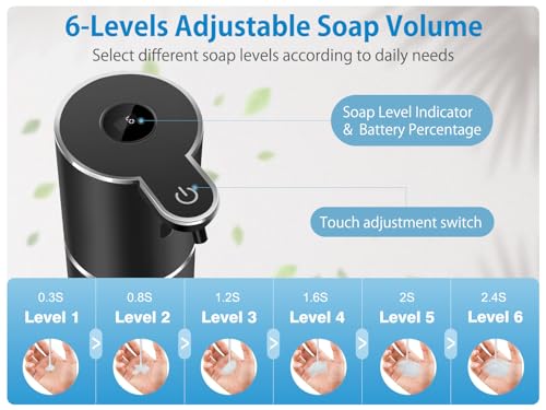 Automatic Liquid Soap Dispenser 12.8oz, Rechargeable & 6 Levels Soap Adjustable with Digital Display, Wall Mount, Waterproof, Touchless Hand/Dish Soap Dispenser for Kitchen, Bathroom, Hotel - color: Black
