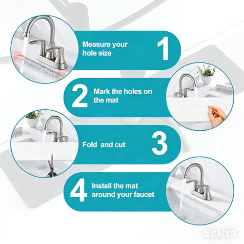 Customizable Kitchen Sink Faucet Mat: 24" Lx4 W Absorbent Splash Guard | Non-slip Fabric Rubber Mat, Cut to Fit Oval Rectangle Square Faucet & 2,3,4 Holes Irregular Sink with Soap Dispenser Air Gap