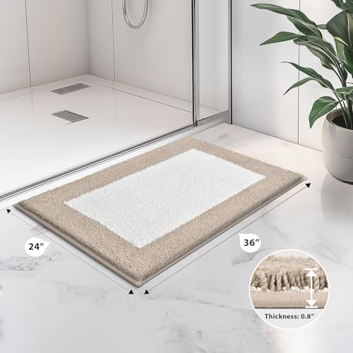 anllugs Bathroom Rugs 24" x 36", Non-Slip Extra Soft Absorbent Bath Rugs, Machine Washable Quick Dry Bath Mats for Bathroom Floor, Shower, Bathtub and Sink, Beige & White - color: Beige & White, size: 24" X 36"