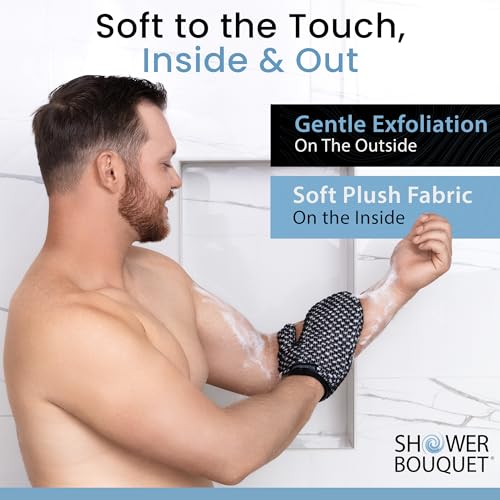 Japanese Exfoliating Mitt 2-Pack - Charcoal & Silver Ion Exfoliating Gloves for Shower - Soft Inner Fabric Gentle Exfoliation & Deep Cleansing Body Scrub Gloves for All Skin Types - 2 White - color: 2 Charcoal White, size: 1 Count (Pack of 2)