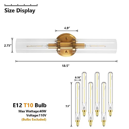 KUZZULL Wall Sconces Set of Two Brushed Brass Gold Sconces Lighting with Clear Glass Wall Lamp Modern Wall Sconce Light Fixtures Sconces Decor Set of scones Lights Set of 2 - color: brass goldclear