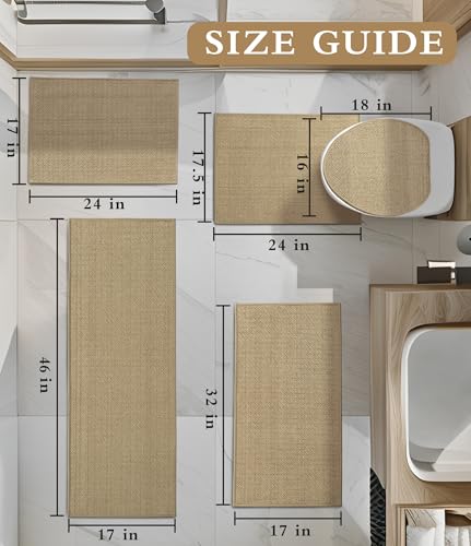 YIHOUSE Bathroom Rugs Sets 5 Pieces, Beige Ultra Thin Bath Mats Fit Under Door, Absorbent Quickly Dry Rubber-Backing Braided Bath Mat Set, Non Slip Washable Bath Rugs Mat for Bathroom Floor, Beige - color: Beige, size: 5pieces
