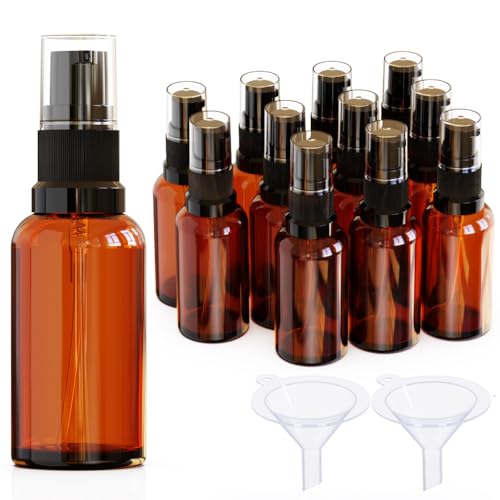 12Pack 1oz Amber Glass Pump Bottles, 30ml with Black Pump, Empty Refillable Travel Small Container For Lotion Cream Essentil Oil Shampoo (1oz) - size: 1oz Amber Glass