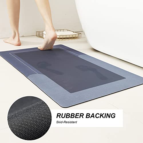 HelloTree 3PCS Bath Mat Rug Rubber Non Slip Quick Dry Rug Sets Super Absorbent Thin Bathroom Rugs Fit Under Door Blue Washable Bathroom Floor Mats for in Front of Bathtub, Shower Room, Sink - color: Blue, size: 20" X 32" + 20" X 47"+ U Shape 20" X 24"