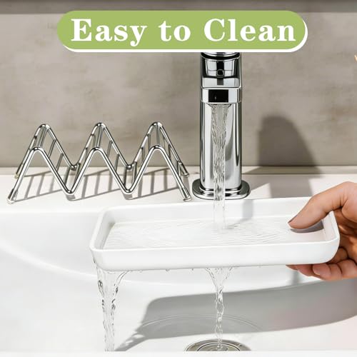 Bar Soap Holder, Stainless Steel Shampoo Bar Holder for Bathroom Shower Wave-Shaped Self Draining Soap Dish with Water Tray for Shampoo Bars, Conditioner Bars (White, 7.4"×3.2")