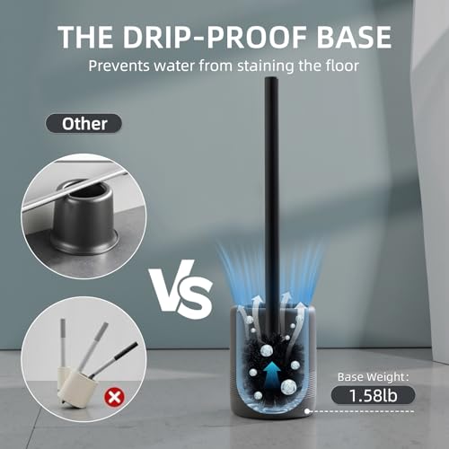 Toilet Brush and Holder Set, 2 PCS, Modern Bathroom Decor, Black | Decorative Toilet Bowl Brush and Holder Set, Toilet Scrubber Brush Set with Heavy Resin Base, Long Handle - color: Black