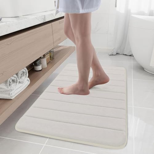 Buganda Memory Foam Bath Mat, 40" x 24", Ultra Soft Bathroom Rugs, Water Absorbent and Machine Washable Bath Rug Runner for Bathroom, Shower, and Tub, Cream - color: Cream, size: 40" X 24"