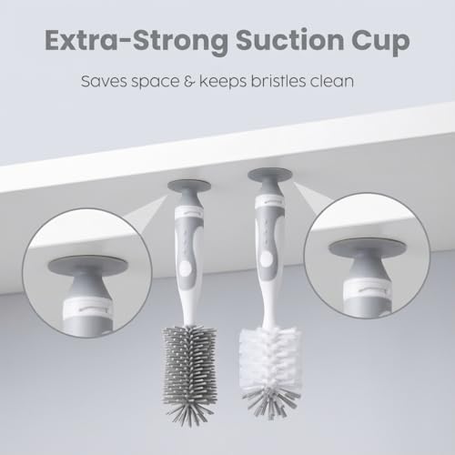 Ariseno 5-in-1 Baby Bottle Cleaner Set, Including Nylon & Silicone Bottle Brush, Cap, Straw & Nipple Brushes, BPA-Free (Grey) - color: Gray-nylon Silicone