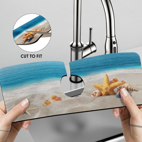 WIRESTER Super Absorbent, Fast Drying Kitchen Sink Splash Guard Faucet Mat, Sink Mat Behind Faucet Drip Catcher, Sink Gadget for Kitchen, Bathroom (15 x 5.5 Inch) - Seashells On The Beach - color: Seashells On The Beach
