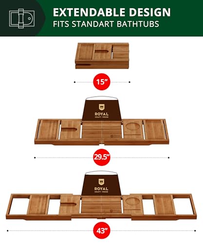 ROYAL CRAFT WOOD Premium Foldable Bathtub Tray Caddy - Wood Bath Tray for Tub, Bamboo Shelf, Expandable Bath Table Trays, Bathtub & Bathroom Accessories for New Home & Mothers, Birthday Gifts for Mom - color: Brown