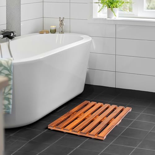 Premium Teak Shower Mat - 21" x 14" Non-Slip Wooden Bath Mat for Bathroom Floor, Fast-Drying Spa-Style Solid Wood Duckboard, Indoor & Outdoor Use - size: 21" x 14" (Rectangular)