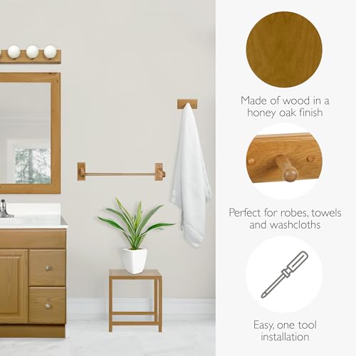 Dalton 4-Piece Bathroom Accessory Set, Honey Oak, Includes Towel Bar, Towel Ring, Toilet Paper Holder, and Robe Hook – Design House, 561258 - size: 4-Piece