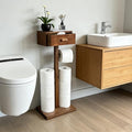 Freestanding Bathroom Toilet Paper Holder Stand with Shelf, Bamboo Toilet Paper Roll Holder with Wet Wipes Storage Drawer(Brown) - color: Brown
