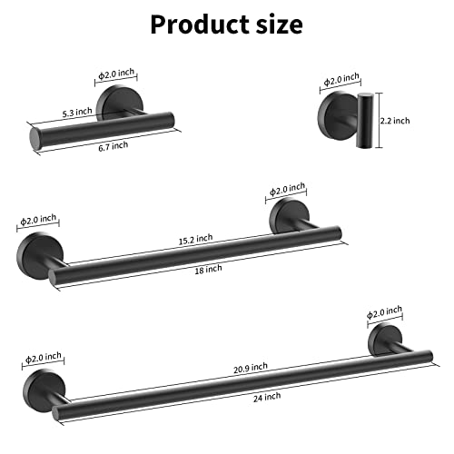 Newfun 10 Pieces Matte Black Bathroom Hardware Set - Includes 24 inch Towel Bar, Robe Hook, Toilet Paper Holder, Stainless Steel Bathroom Accessories Set for Bathroom Wall Mounted - color: Matte Black