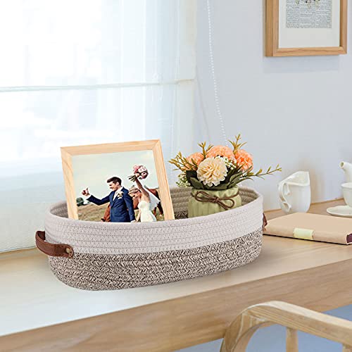 Woven Storage Basket for Toilet Tank Top,Farmhouse Home Decor Organizing Basket for Bathroom,Table and Counter 13"x5.9"x4" Apricot Stitching White - color: Apricot Stitching White